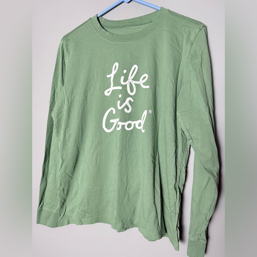 Life Is Good Long Sleeve Logo Tee – Women’s Size L 100% Cotton 💚